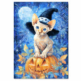 Thanksgiving Wall Prints Hairless Cat Canvas Sphynx Kitten Wall Art Pumpkin Fall Leaf Decorative Canvas  on Ready to Hang 1.5" Thick Canvas Wrap, Floating Framed Canvas, Flat Rolled Canvas
